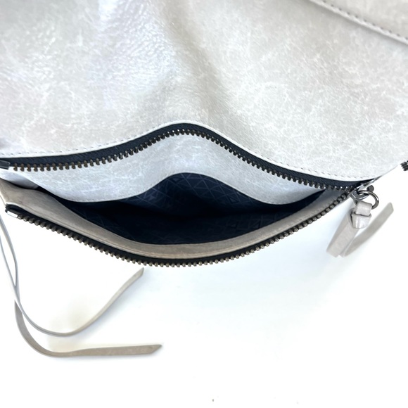 BOTKIER Logan Smooth Light Gray Leather Zip Detailed Hobo Shoulder Bag Tote - Picture 7 of 16